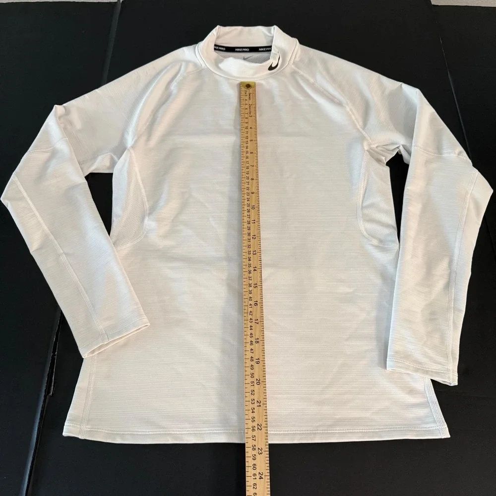 Nike Pro Dri-FIT Mens Small White Mock Neck Long Sleeve Slim Fit Base Layer